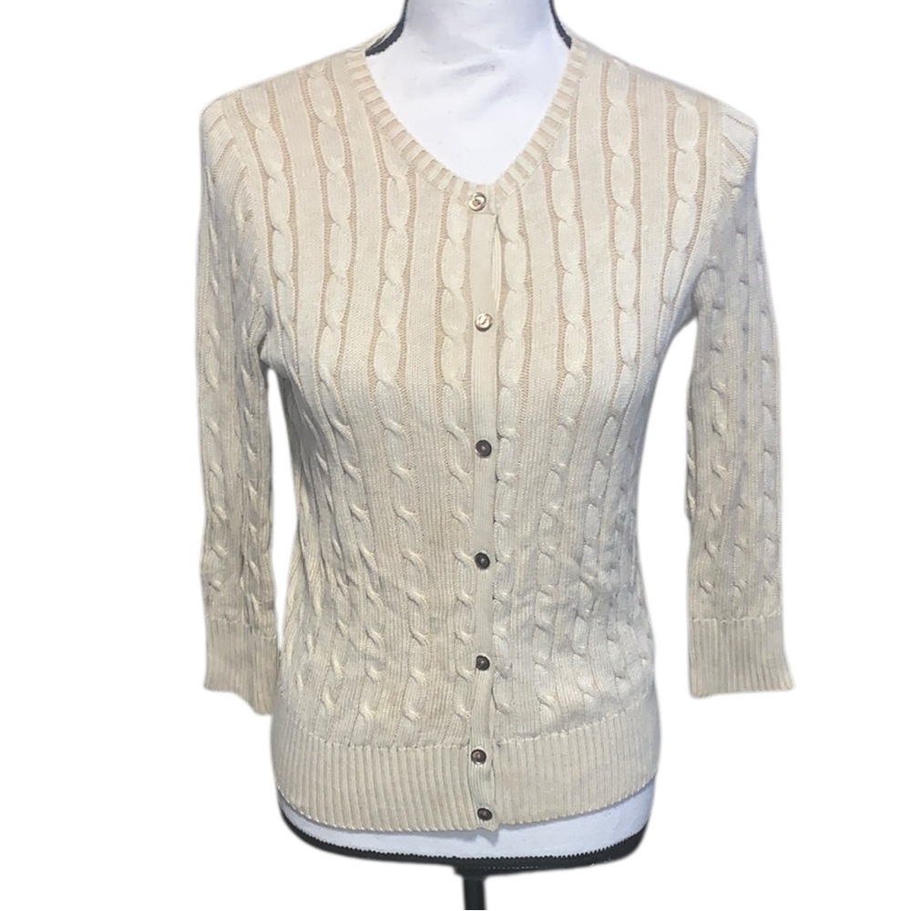 Vintage Eddie Bauer Cardigan Sweater Women Small Beige Fisherman Cottagecore